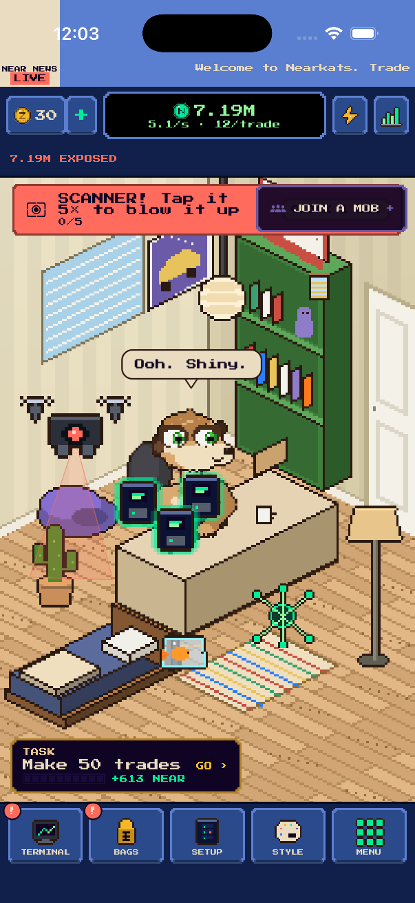 A scanner drone sweeping the room while the pile is exposed