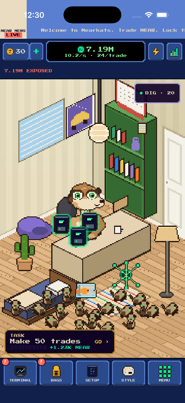Twenty small Nearkats crowding the floor of one room